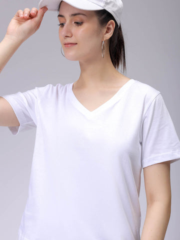 Women's White Regular Fit Solid T-Shirt