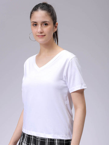 Women's White Regular Fit Solid T-Shirt