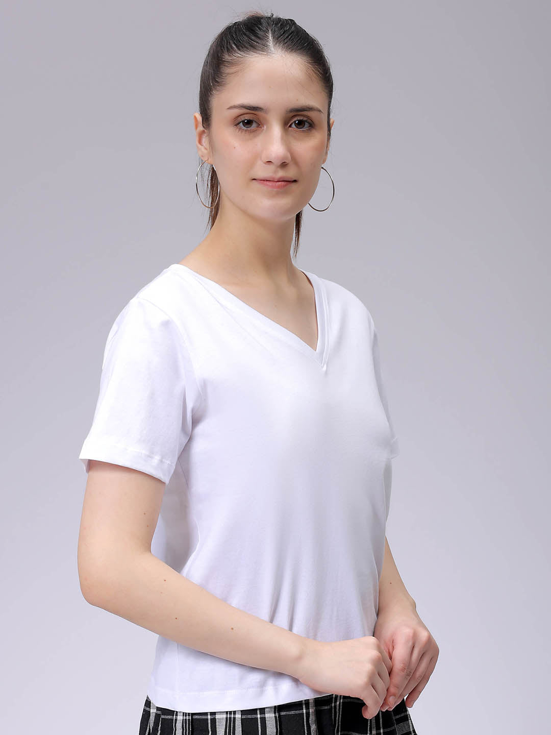 Women's White Regular Fit Solid T-Shirt