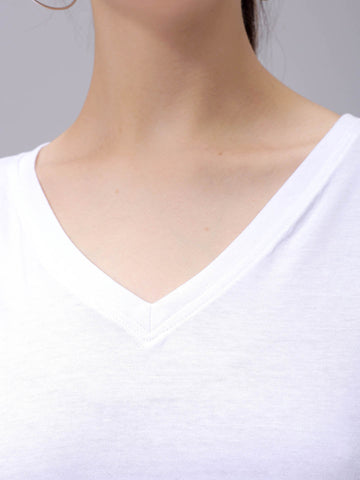 Women's White Regular Fit Solid T-Shirt