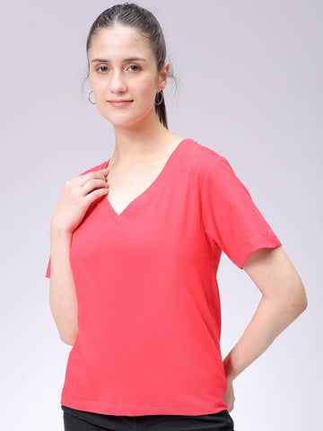 Women's Red Regular Fit Solid T-Shirt