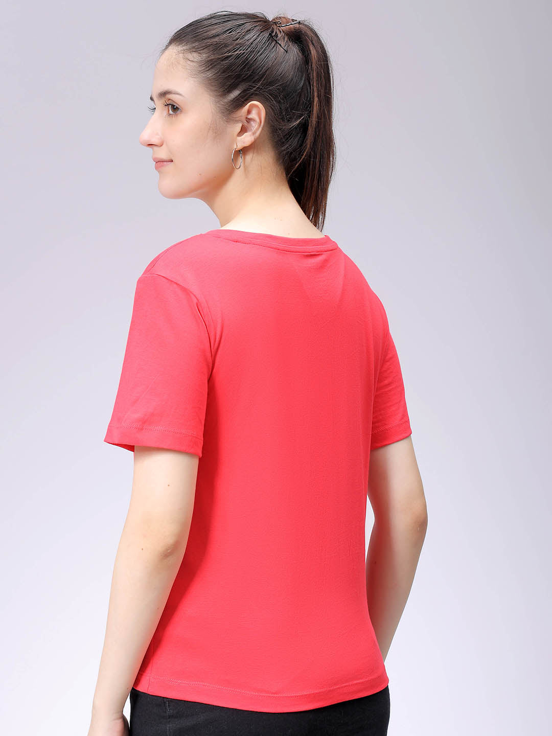 Women's Red Regular Fit Solid T-Shirt
