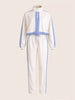 Women's Cream Relaxed Fit Colourblocked Casual Coordinates