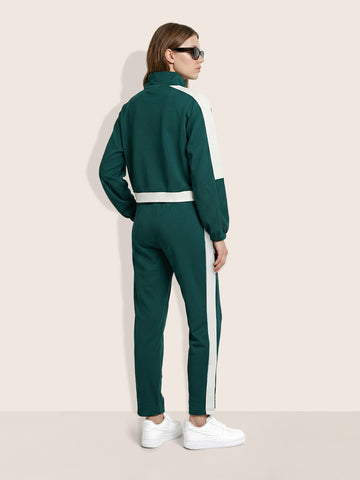 Women's Green Relaxed Fit Colourblocked Casual Coordinates