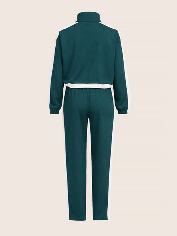 Women's Green Relaxed Fit Colourblocked Casual Coordinates