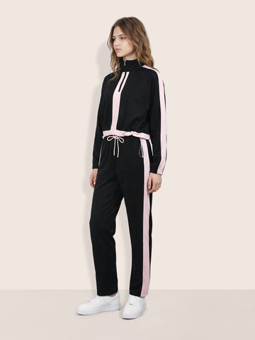 Women's Black Relaxed Fit Colourblocked Casual Coordinates