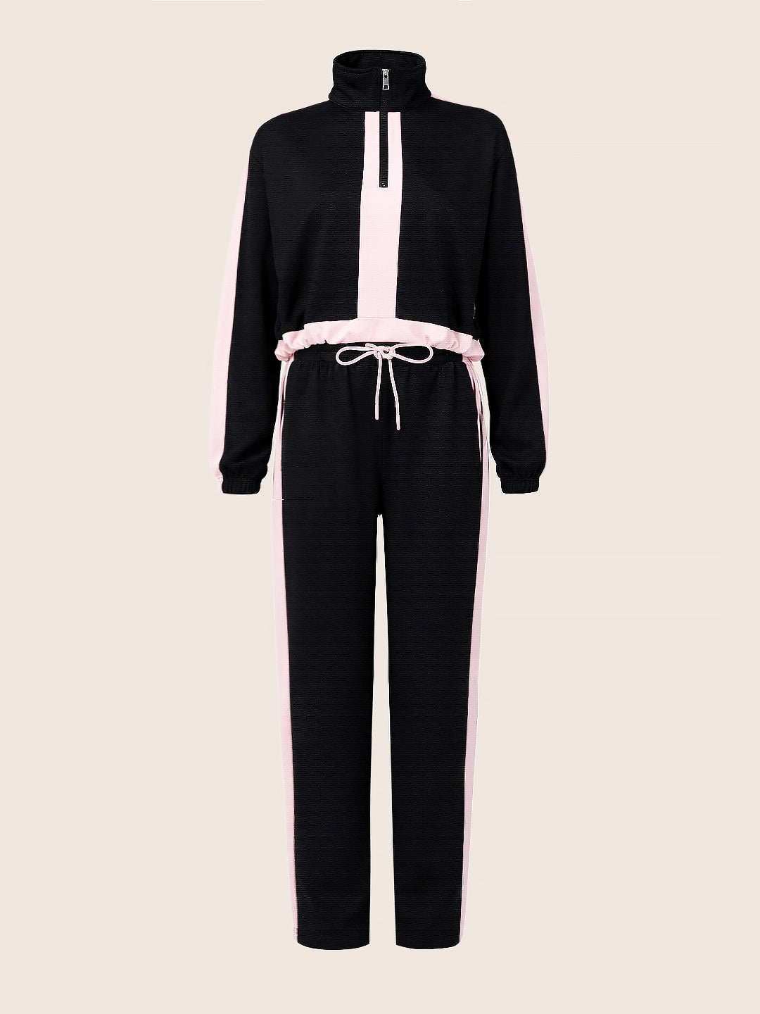 Women's Black Relaxed Fit Colourblocked Casual Coordinates
