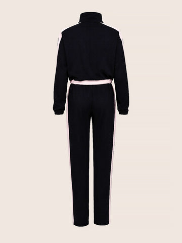 Women's Black Relaxed Fit Colourblocked Casual Coordinates