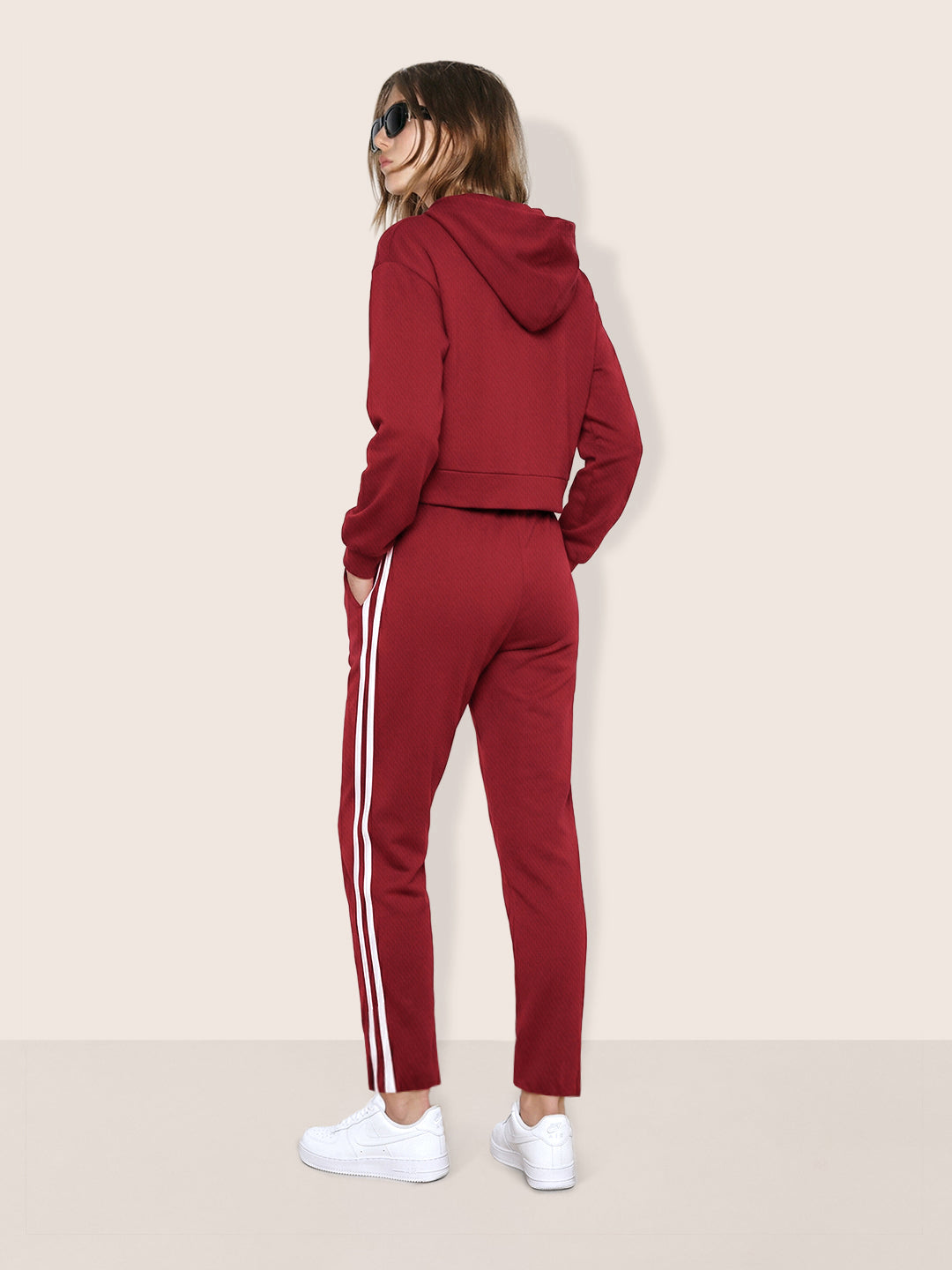 Women's Maroon Relaxed Fit Colourblocked Casual Coordinates
