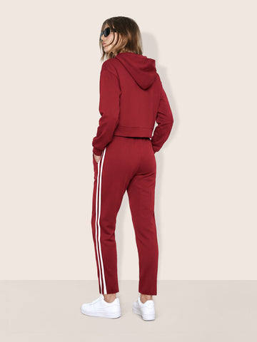 Women's Maroon Relaxed Fit Colourblocked Casual Coordinates