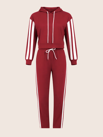 Women's Maroon Relaxed Fit Colourblocked Casual Coordinates