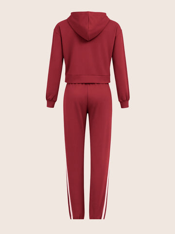 Women's Maroon Relaxed Fit Colourblocked Casual Coordinates