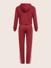 Women's Maroon Relaxed Fit Colourblocked Casual Coordinates