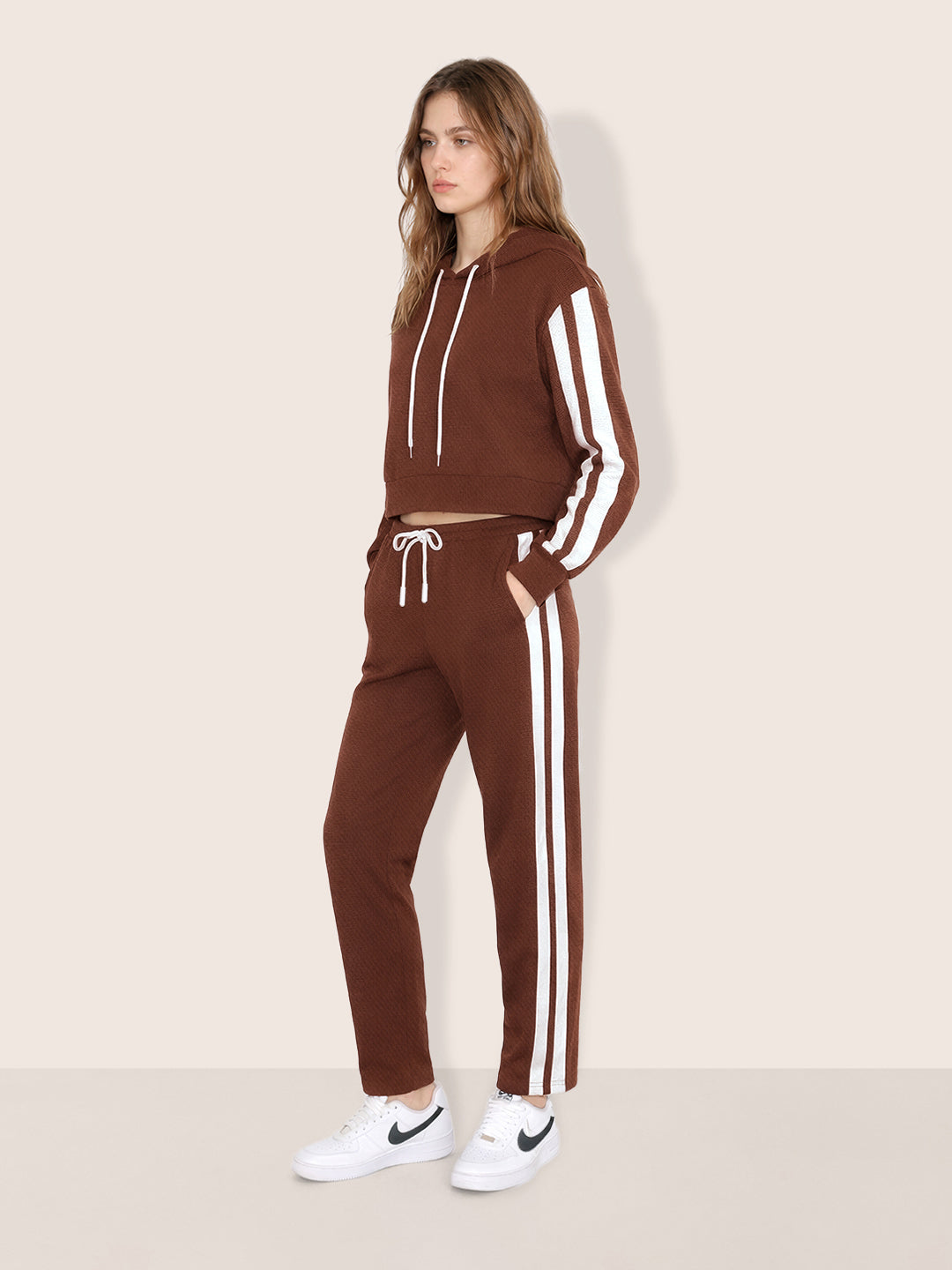 Women's Brown Relaxed Fit Colourblocked Casual Coordinates