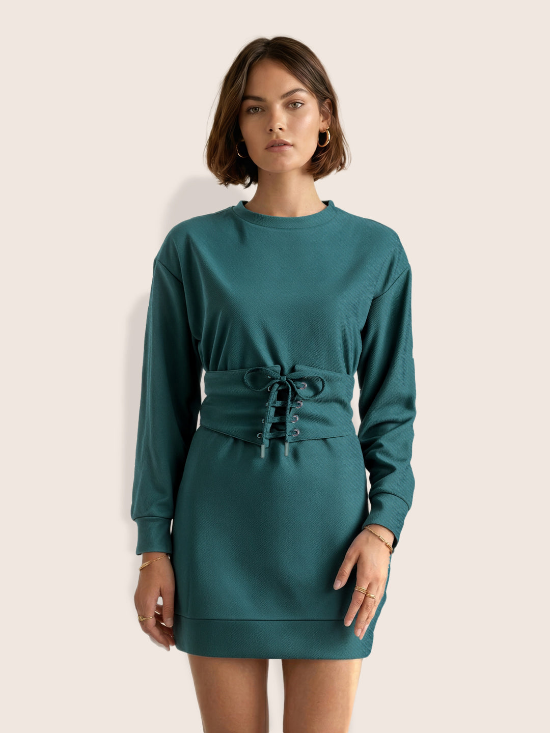 Women's Green Relaxed Fit Solid Casual Dress