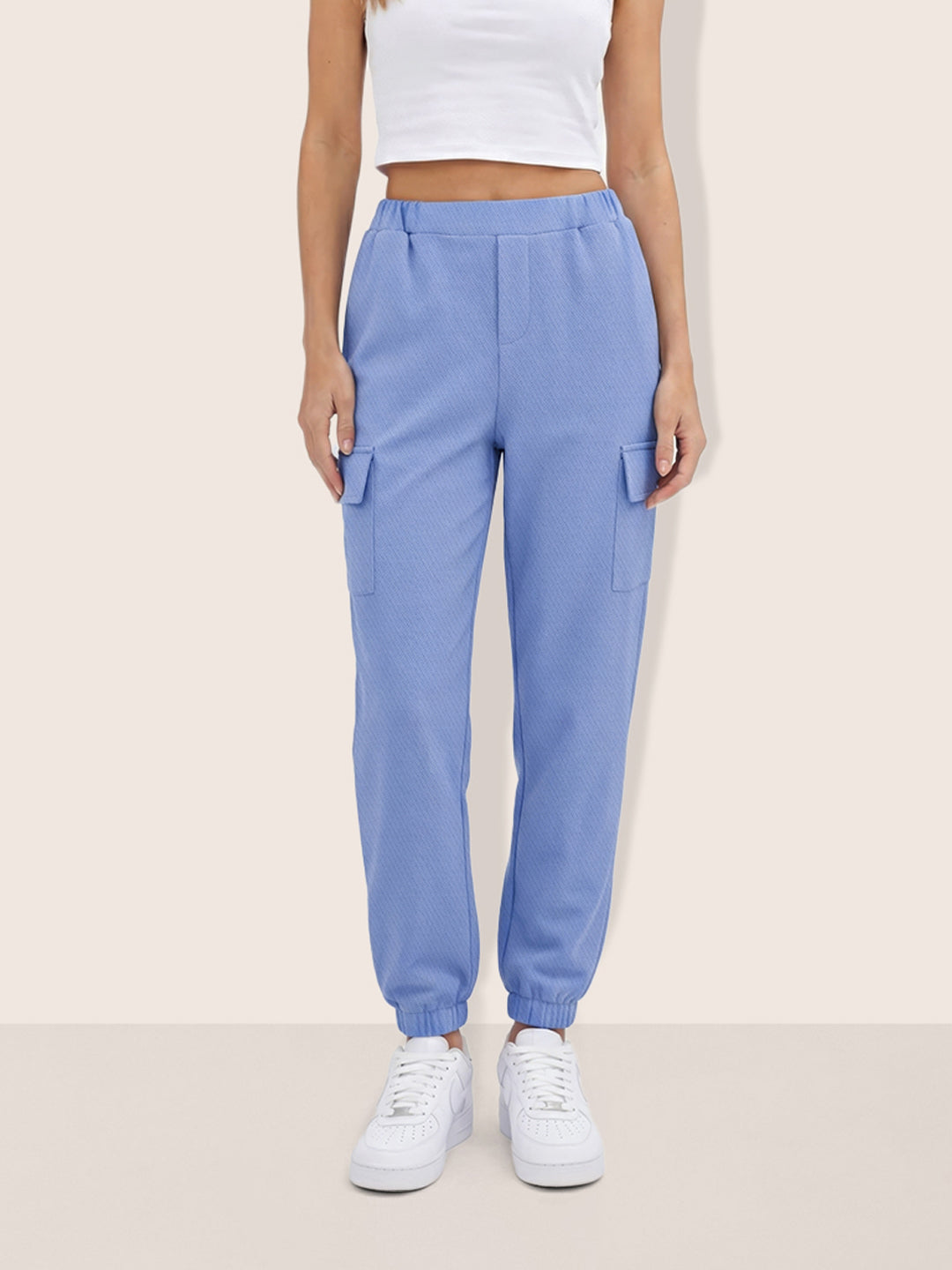 Women's Blue Relaxed Fit Solid Casual Joggers