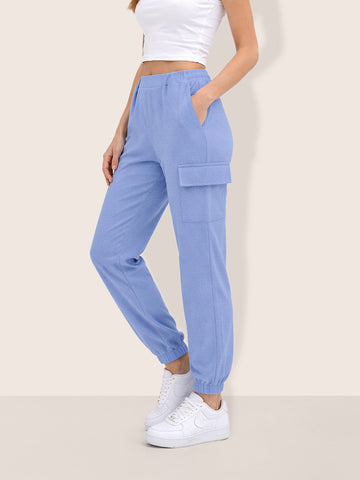 Women's Blue Relaxed Fit Solid Casual Joggers