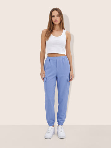 Women's Blue Relaxed Fit Solid Casual Joggers