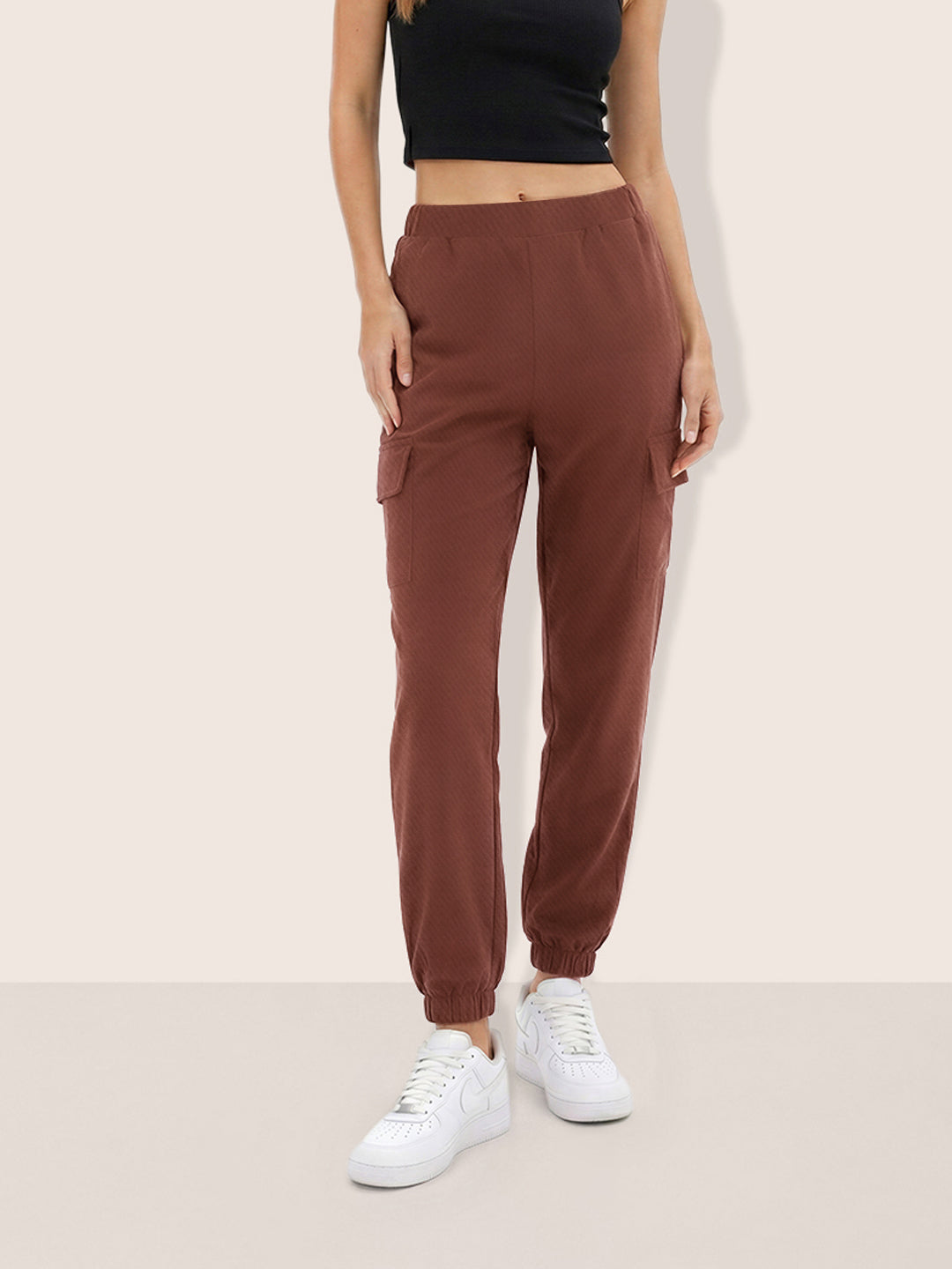Women's Brown Relaxed Fit Solid Casual Joggers