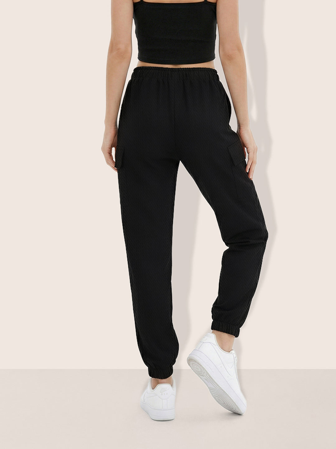 Women's Black Relaxed Fit Solid Casual Joggers
