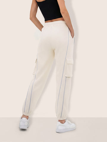Women's Cream Loose Fit Solid Casual Joggers