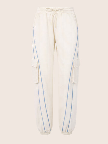Women's Cream Loose Fit Solid Casual Joggers