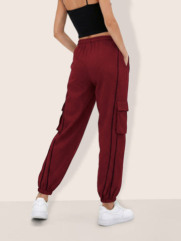 Women's Maroon Loose Fit Solid Casual Joggers