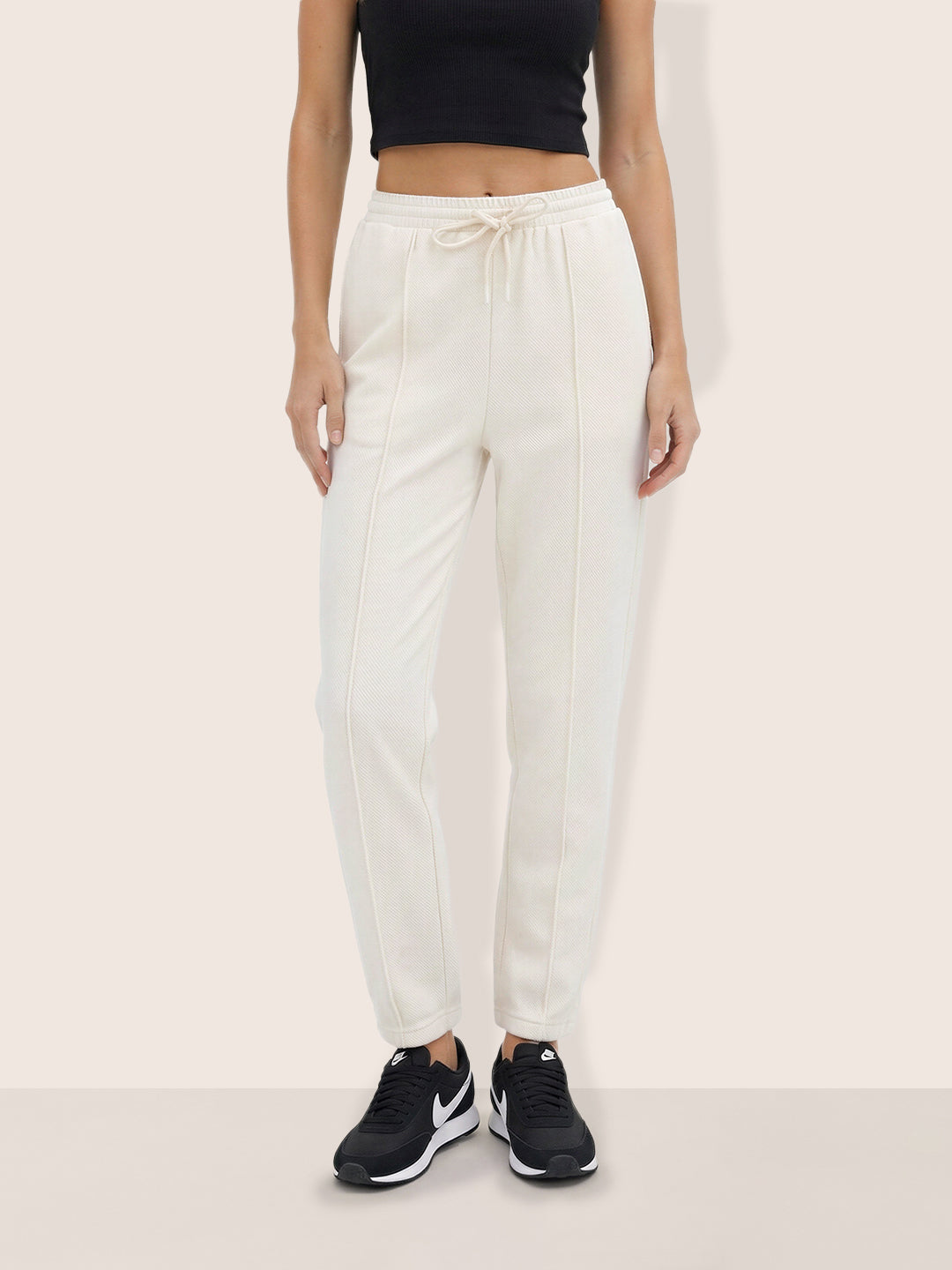 Women's Cream Flare Fit Solid Casual Joggers