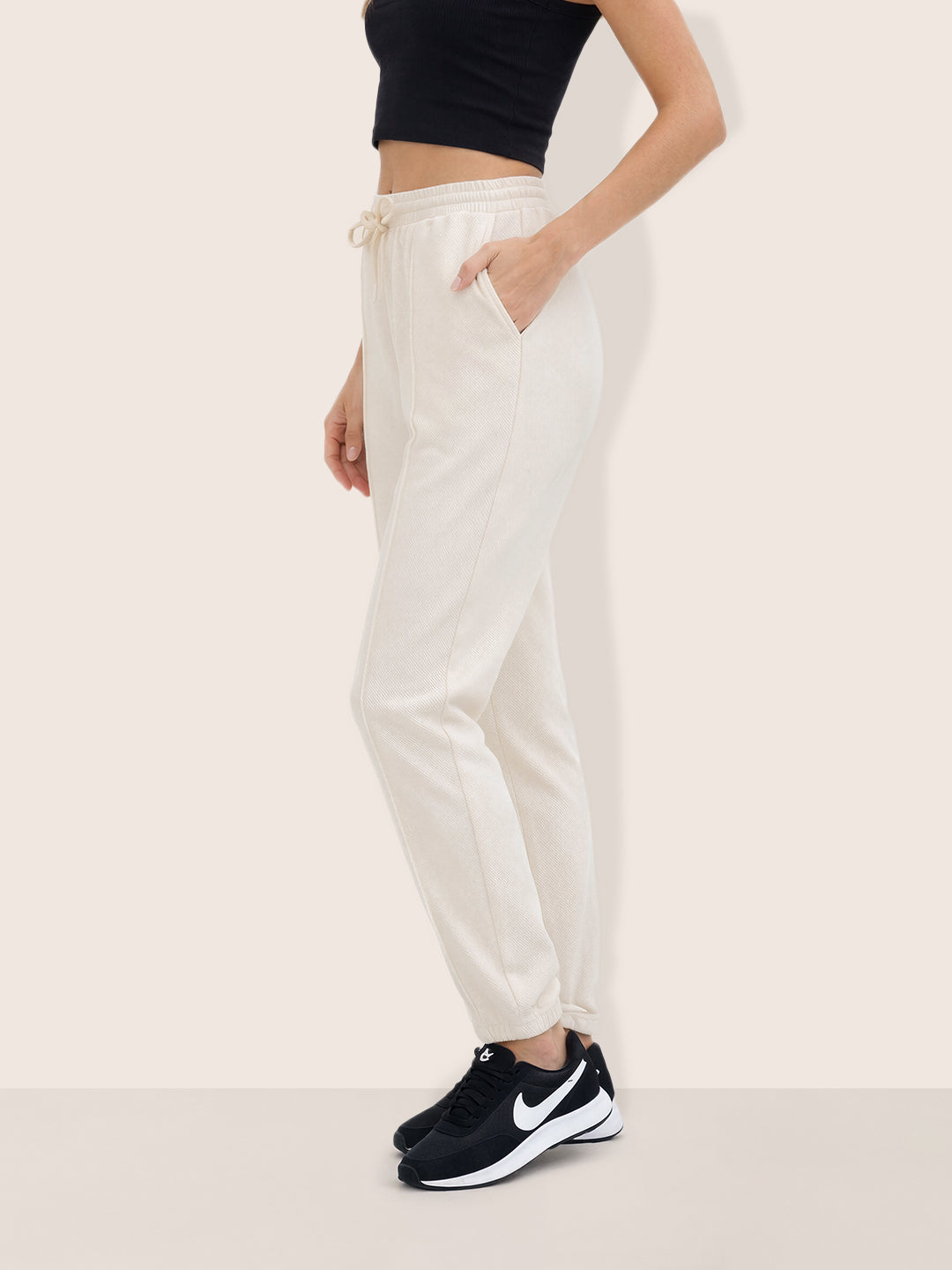 Women's Cream Flare Fit Solid Casual Joggers