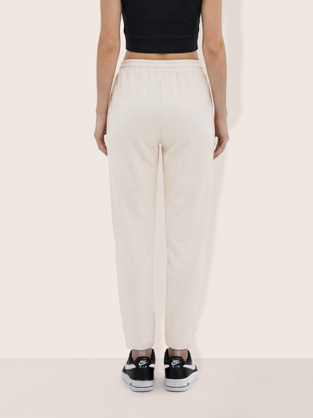 Women's Cream Flare Fit Solid Casual Joggers