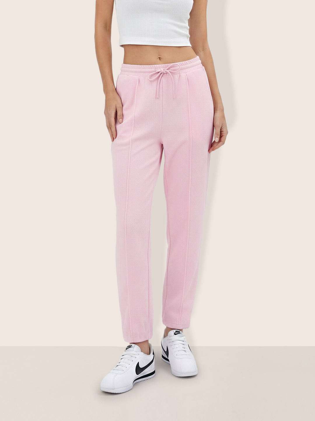 Women's Pink Flare Fit Solid Casual Joggers