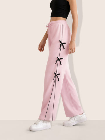 Women's Pink Flare Solid Casual Trousers