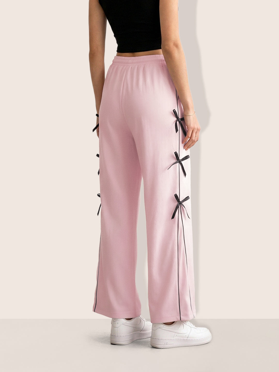 Women's Pink Flare Solid Casual Trousers
