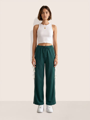 Women's Green Flare Solid Casual Trousers