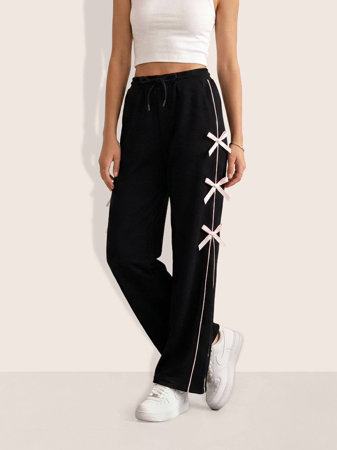 Women's Black Flare Solid Casual Trousers
