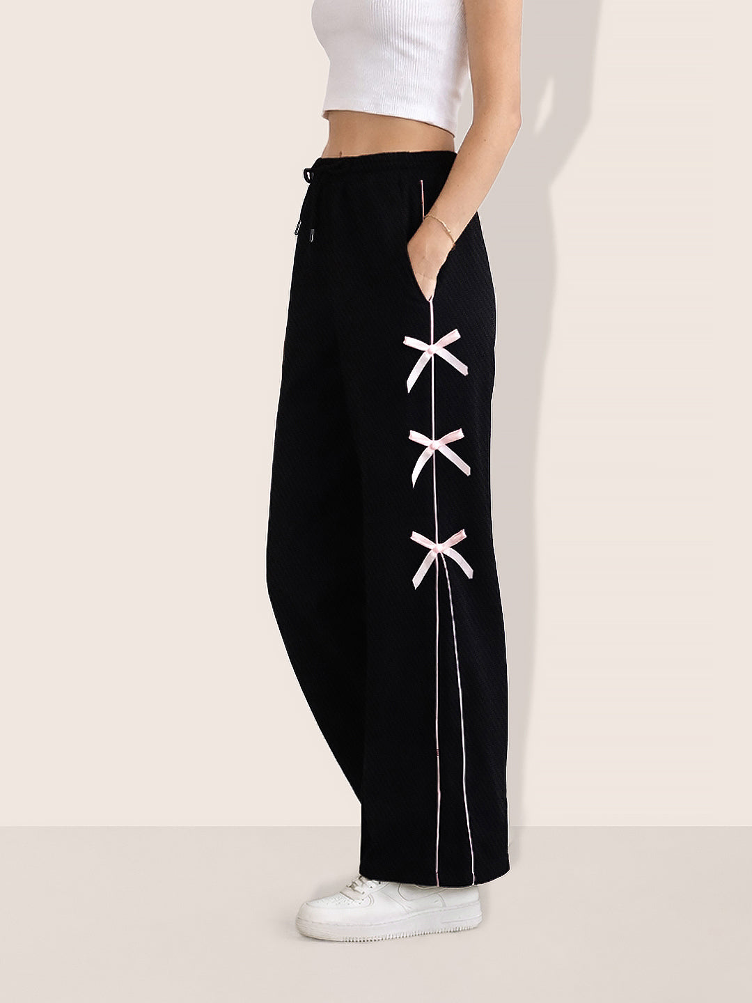 Women's Black Flare Solid Casual Trousers