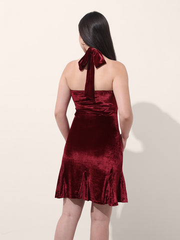 Women's Red Regular Fit Party Wear Solid Dress