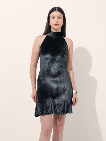 Women's Blue Regular Fit Party Wear Solid Dress