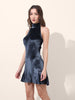 Women's Blue Regular Fit Party Wear Solid Dress