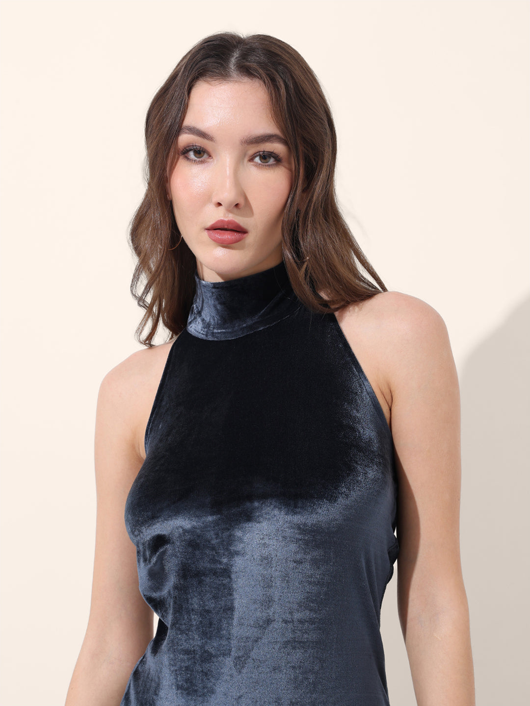 Women's Blue Regular Fit Party Wear Solid Dress