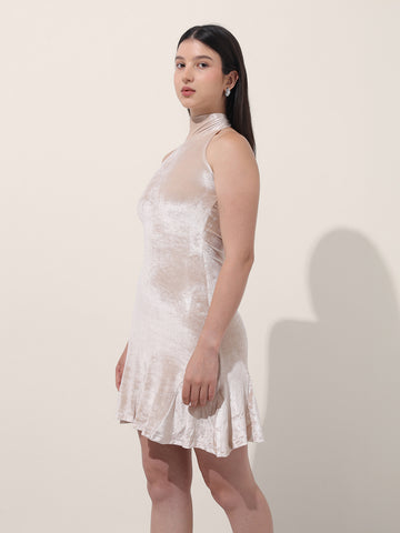 Women's Beige Regular Fit Party Wear Solid Dress