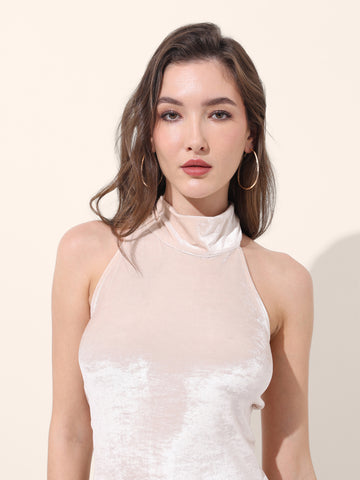 Women's Beige Regular Fit Party Wear Solid Dress