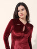 Women's Red Regular Fit Party Wear Solid Dress