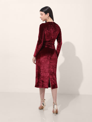 Women's Red Regular Fit Party Wear Solid Dress