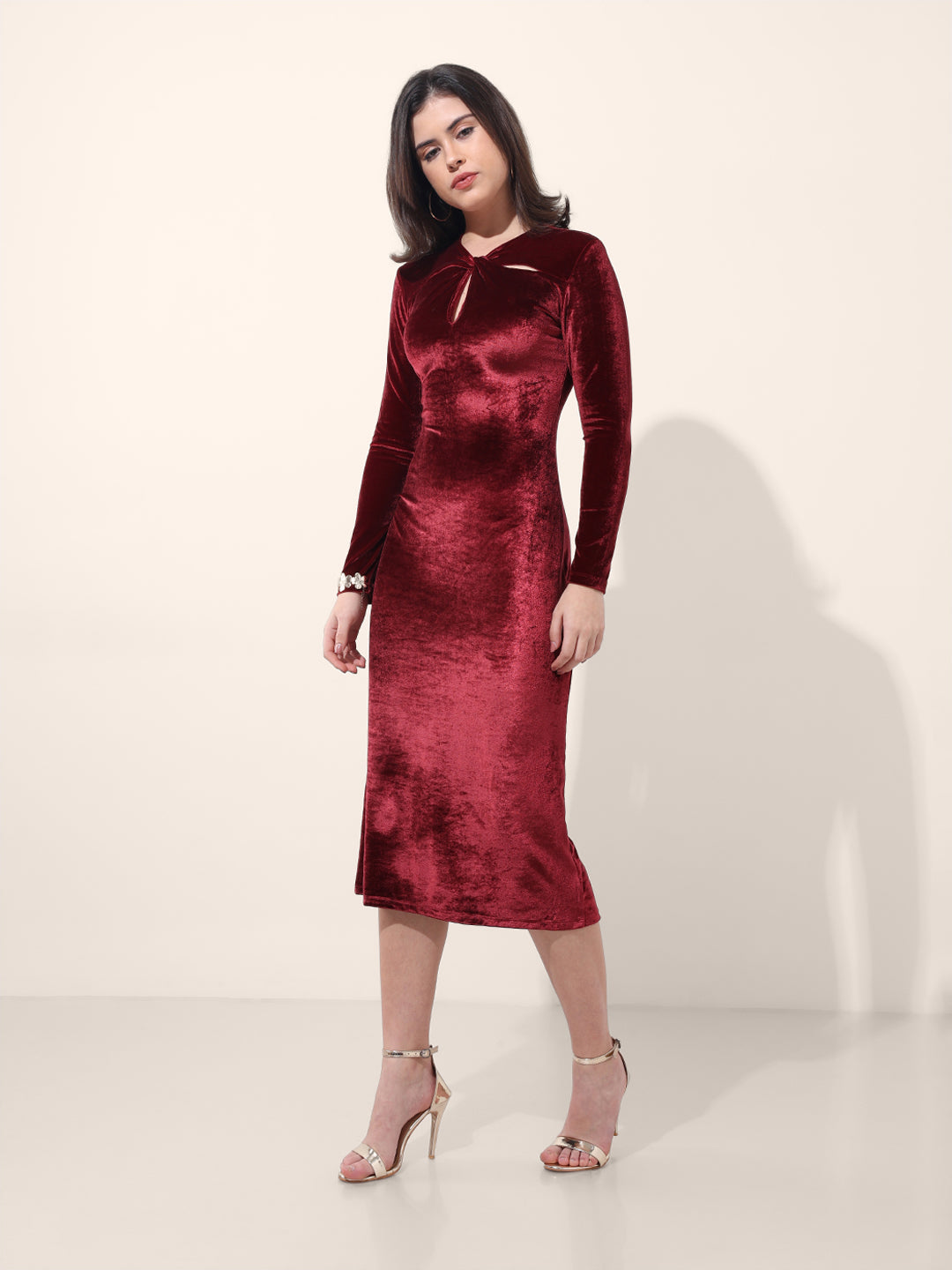 Women's Red Regular Fit Party Wear Solid Dress