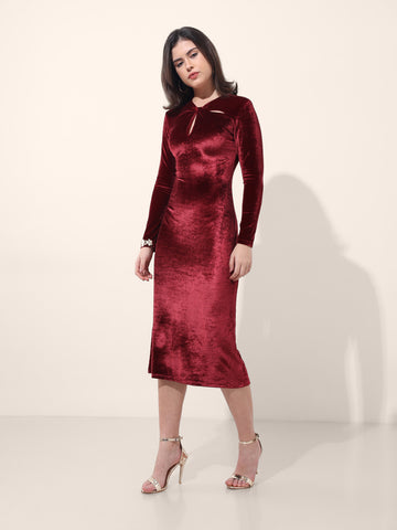 Women's Red Regular Fit Party Wear Solid Dress