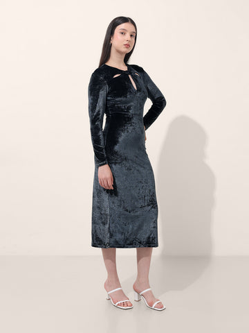 Women's Blue Regular Fit Party Wear Solid Dress