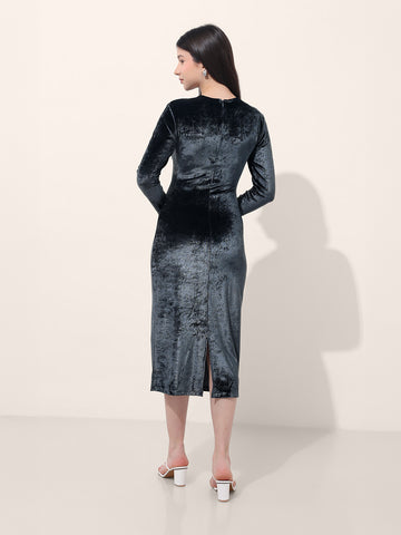 Women's Blue Regular Fit Party Wear Solid Dress