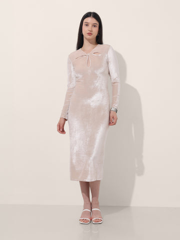 Women's Beige Regular Fit Party Wear Solid Dress