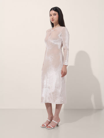 Women's Beige Regular Fit Party Wear Solid Dress